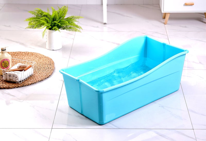 G Ganen Plastic Foldable Bathtub for Shower Portable Ice Bath Tub Blue 30Inch - Image 1