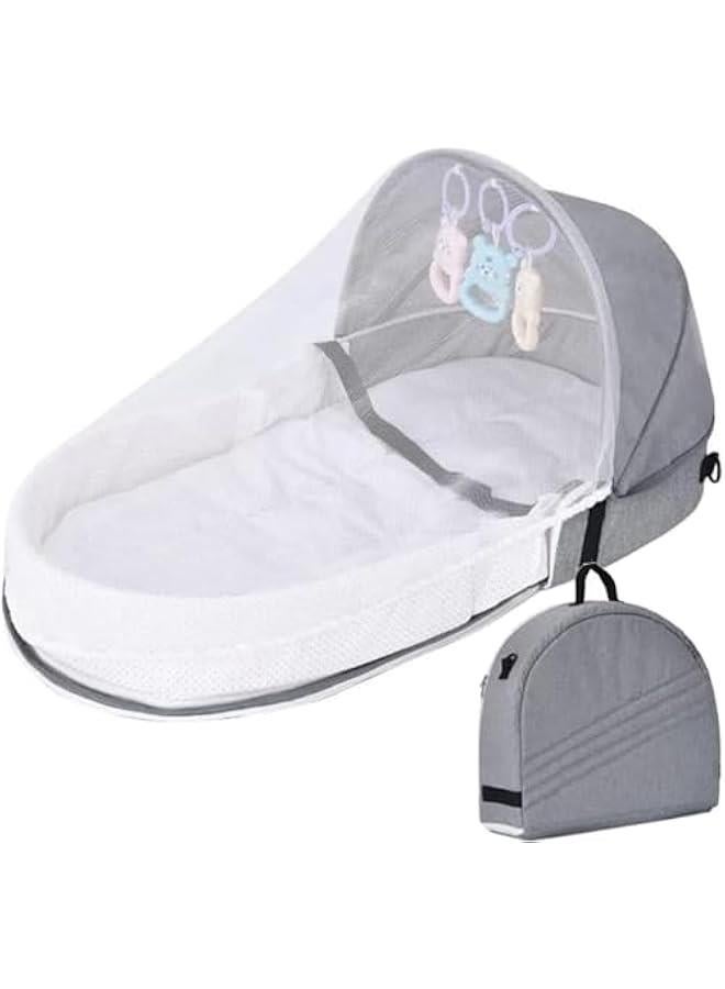 HOOKOR Durku Travel Bassinet - Folding Portable Bassinet with Net and Awning, in Bed Bassinet for Baby, Portable Baby Bed for Camping, Easy to Fold and Lightweight,Washable (Grey) - Image 1