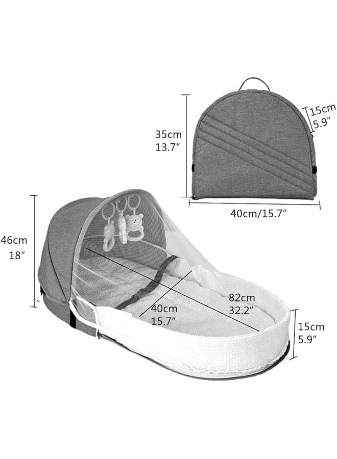 HOOKOR Durku Travel Bassinet - Folding Portable Bassinet with Net and Awning, in Bed Bassinet for Baby, Portable Baby Bed for Camping, Easy to Fold and Lightweight,Washable (Grey) - Image 2