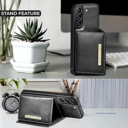 PULOKA Wallet Back Case - Compatible for Samsung S23 Plus - Vegan Leather Phone Cover - Detachable Card Holder Case with Kickstand - Shockproof, Anti Scratch & Raised Edges for Protection - Brown - Image 3