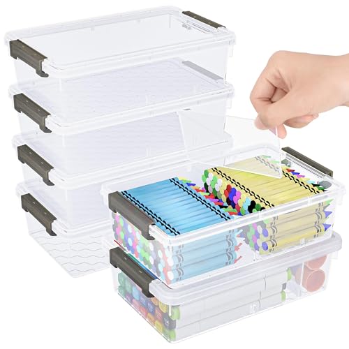 GEOPHIA 6 Pack Extra Large Pencil Box with Removable Divider Thickened Pencil Case Bulk Clear Crayon Marker Organizer Stackable Plastic Small Storage Containers for Pen Craft School SuppliesGrey - Image 1