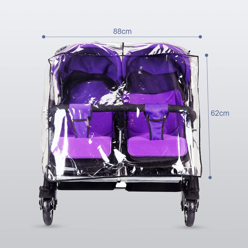 ITODA Twins Baby Pushchair Rain Cover Universal Stroller Waterproof Rainy Weather Guard Side by Side Double Carriage Outdoor Wind Dust Snow Protection Breathable Shield Transparent Accessories - Image 2