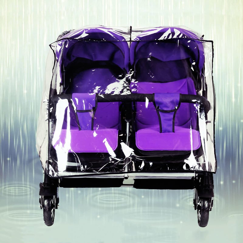 ITODA Twins Baby Pushchair Rain Cover Universal Stroller Waterproof Rainy Weather Guard Side by Side Double Carriage Outdoor Wind Dust Snow Protection Breathable Shield Transparent Accessories - Image 3