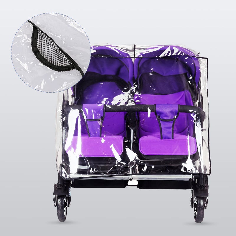 ITODA Twins Baby Pushchair Rain Cover Universal Stroller Waterproof Rainy Weather Guard Side by Side Double Carriage Outdoor Wind Dust Snow Protection Breathable Shield Transparent Accessories - Image 4