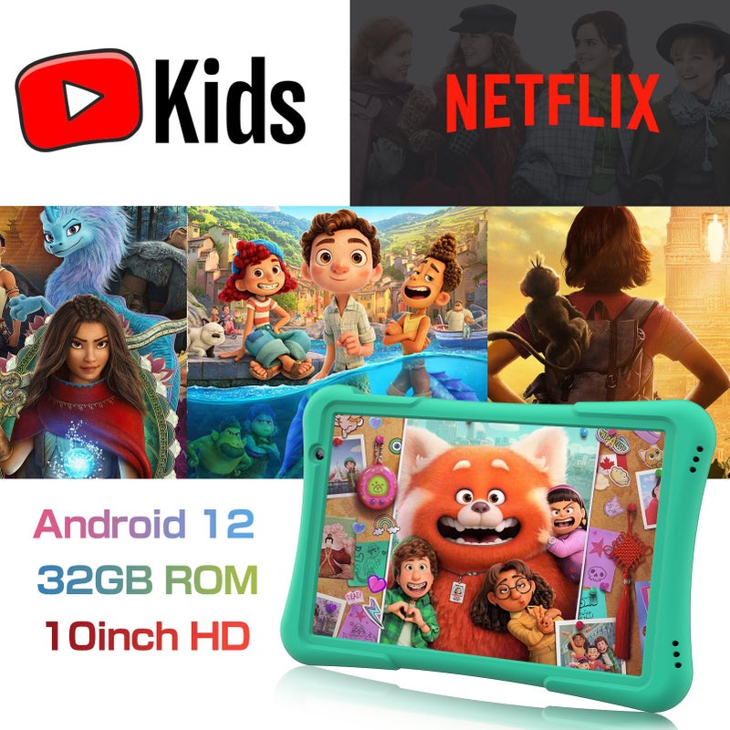PRITOM 10 inch Kids Tablet Android 12 Tabletas 32GB, Quad-Core, 6000mAh, Large HD IPS Display, WiFi 6, Dual Camera, Bluetooth, Toddler Tablet for Kids Age 3+, Green - Image 2