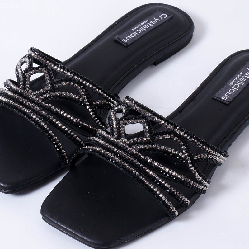 بلوري صندل هيمال فلات مصنوع يدويًا بمقدمة مربعة مزخرف سهل الارتداء للعمل والحفلات وحفلات الزفاف، خالٍ من القسوة - Image 2