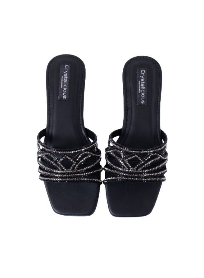 بلوري صندل هيمال فلات مصنوع يدويًا بمقدمة مربعة مزخرف سهل الارتداء للعمل والحفلات وحفلات الزفاف، خالٍ من القسوة - Image 1