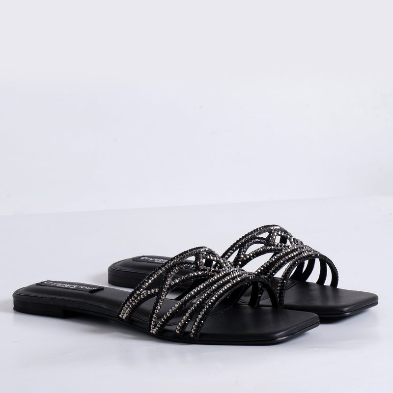 بلوري صندل هيمال فلات مصنوع يدويًا بمقدمة مربعة مزخرف سهل الارتداء للعمل والحفلات وحفلات الزفاف، خالٍ من القسوة - Image 3