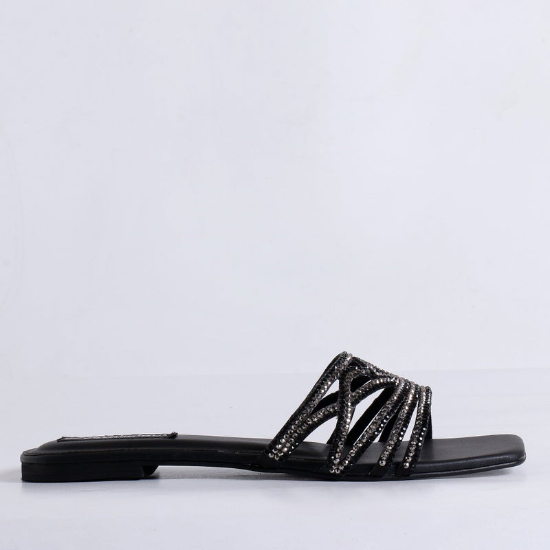 بلوري صندل هيمال فلات مصنوع يدويًا بمقدمة مربعة مزخرف سهل الارتداء للعمل والحفلات وحفلات الزفاف، خالٍ من القسوة - Image 4