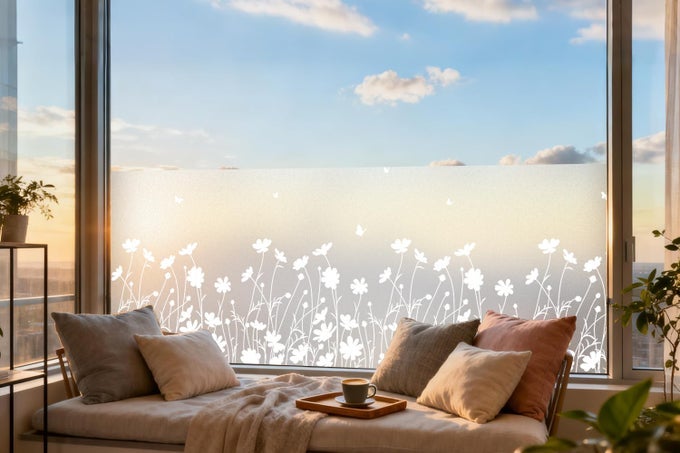 WINDOW PRIVACY FILM FLOWERS PURE WHITE PATTERN STAINED GLASS WINDOW FILM DECORATIVE FROSTED GLASS WINDOW FILM SUN BLOCKING HEAT CONTROL STATIC CLING A274 175 X 787