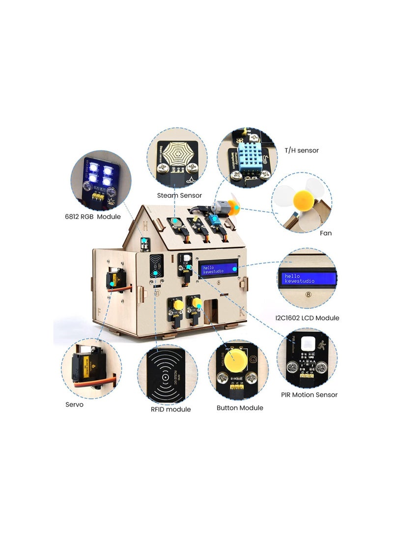 Keyestudio - ESP32 Smart Home Starter Kit for Arduino and Python, Electronics Home Automation Coding Kit, Wooden House DIY Sensor Kit STEM Educational Set - Image 1