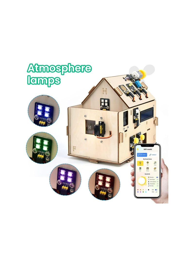 Keyestudio - ESP32 Smart Home Starter Kit for Arduino and Python, Electronics Home Automation Coding Kit, Wooden House DIY Sensor Kit STEM Educational Set - Image 1