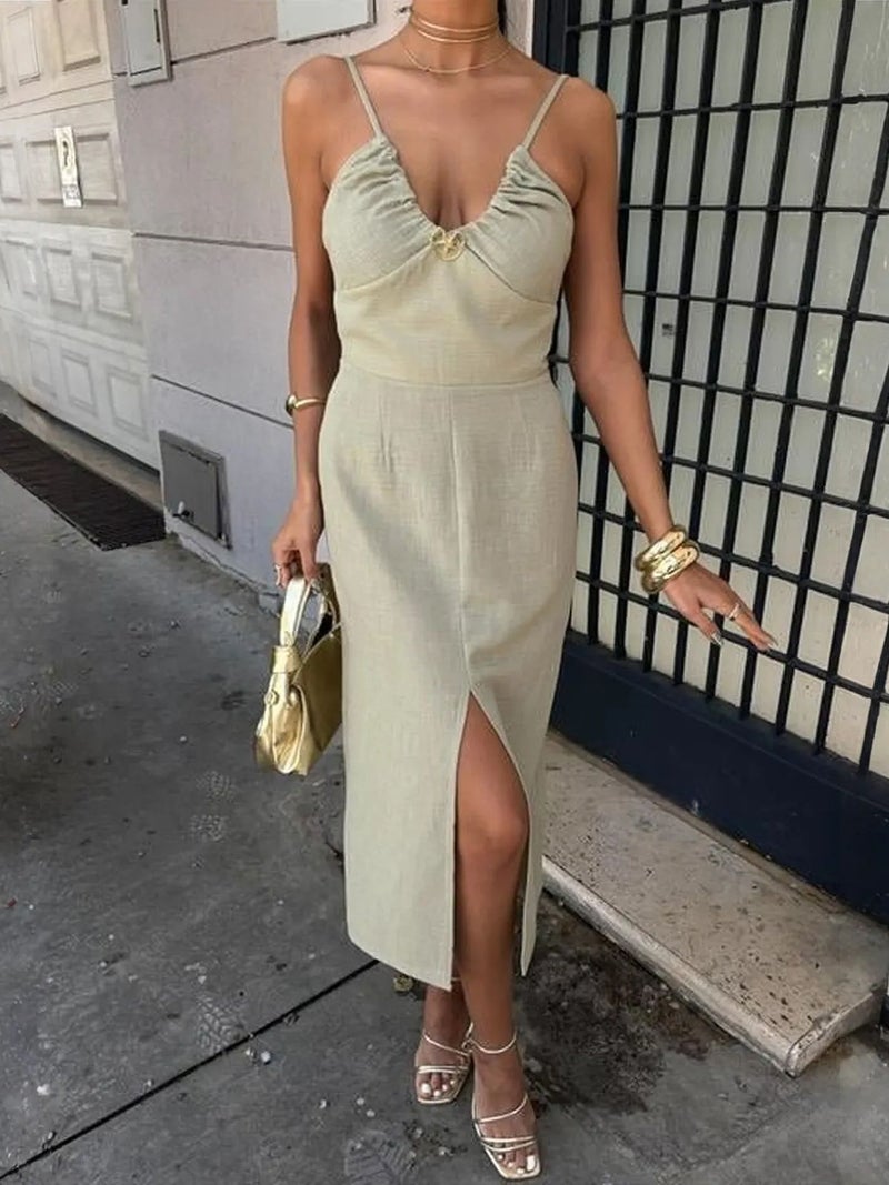 Jane's JANES Textured V-Neck Midi Dress with Slit - Image 3