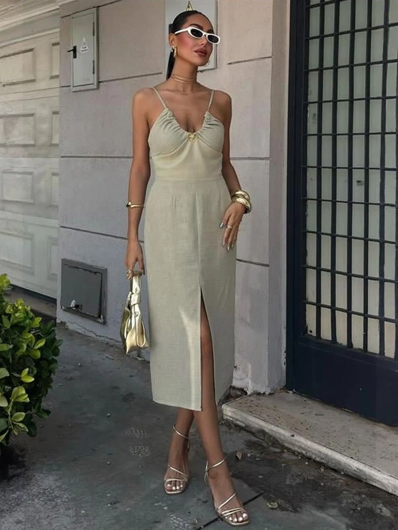 Jane's JANES Textured V-Neck Midi Dress with Slit - Image 5