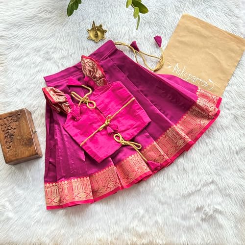 Picksparrow Baby Girl Pattu pavadai/Lehenga Choli/Festive Indian wear (Cotton Silk) (Magenta, 6-12 Months) - Image 3