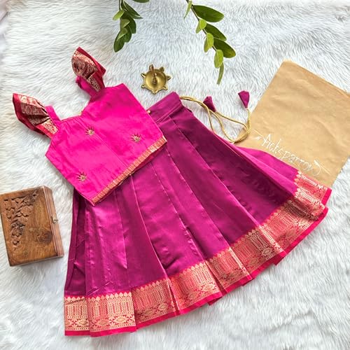Picksparrow Baby Girl Pattu pavadai/Lehenga Choli/Festive Indian wear (Cotton Silk) (Magenta, 6-12 Months) - Image 4