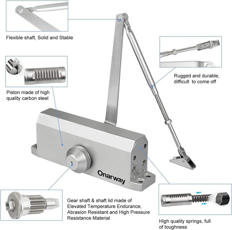 Onarway Door Closer Adjustable Automatic Size 4 Spring Hydraulic for Home & Commercial Use, for 65-85kg Weight Door, Applies Regular, Top Jamb or Parallel Installation - Image 5