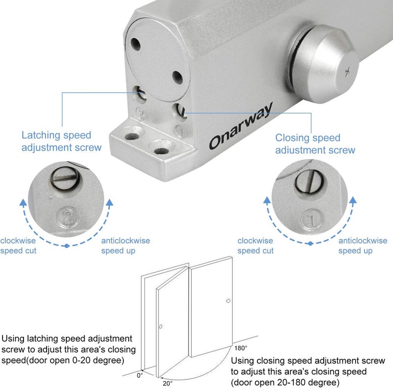 Onarway Door Closer Adjustable Automatic Size 4 Spring Hydraulic for Home & Commercial Use, for 65-85kg Weight Door, Applies Regular, Top Jamb or Parallel Installation - Image 3