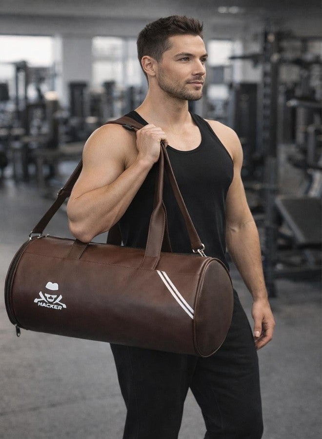 Hacker Gym Bag for Men & Women | Spacious Sports Duffel & Travel Bag with Shoulder Strap | Durable Multi-Purpose Workout, Weekend & Overnight Carry Bag (Brown) - Image 5