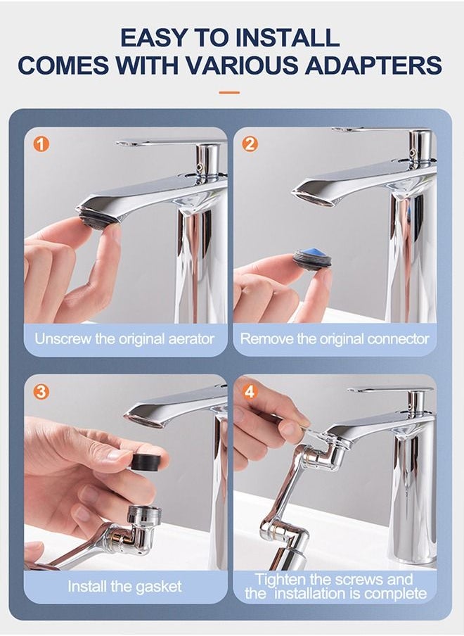 HomarKet - Faucet Extender Aerator 1080° Large-Angle Rotating Universal Splash Filter Faucet with Robotic Arm Sprayer Attachment Swivel Faucet Extender for Bathroom Kitchen Laundry Sink - Image 1