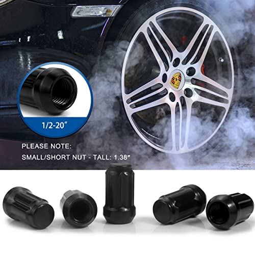GAsupply صواميل العجلات GAsupply 1/2-20 سوداء، 1/2 × 20 مغلقة النهاية 6 شقوق صواميل العجلات 1.38" 35 مم ارتفاع مقعد مخروطي 60 درجة، عبوة 20 مع 1 مفتاح صمولة عجلة - Image 5