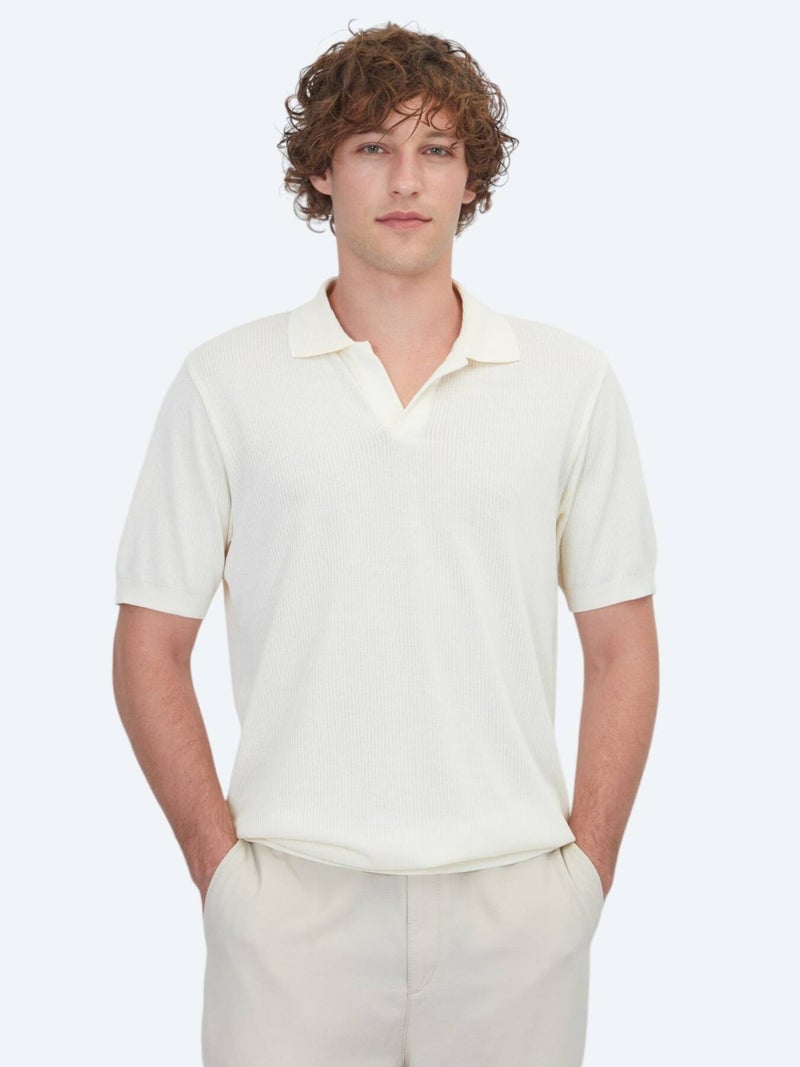 Kip Beige Striped 100% Cotton T-Shirt - Image 1