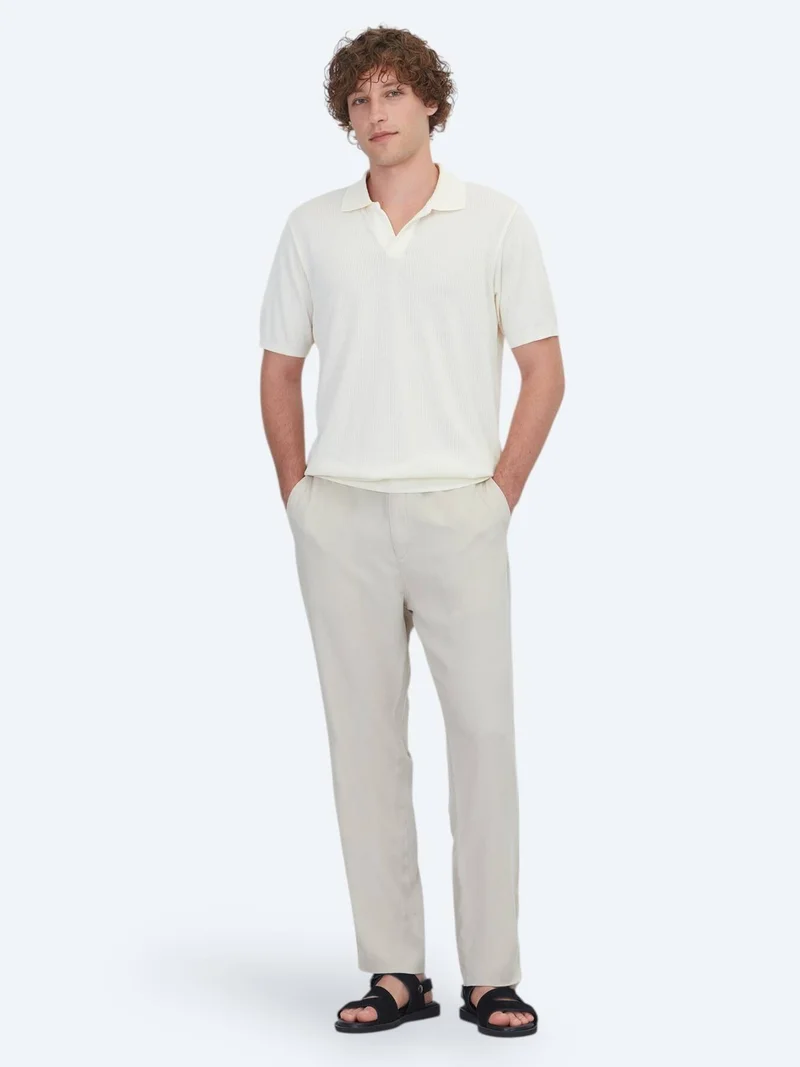 Kip Beige Striped Polo Neck 100% Cotton T-Shirt