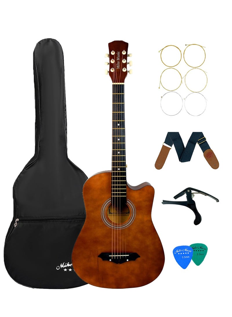 Mike Music - Mike Music 38-Inch Acoustic Guitar with Bag, Strings, Capo, Picks & Strap -Coffee - Image 1