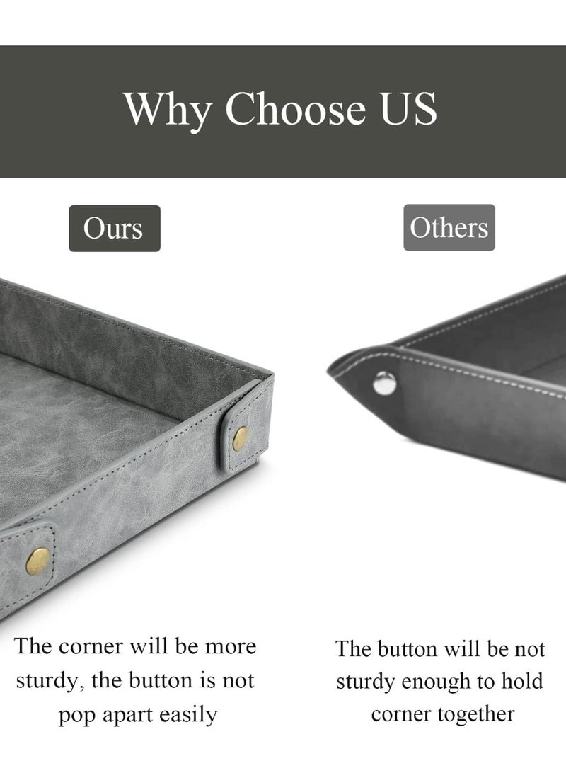 Bukela Faux Leather Valet Tray Organizer for Men - Catch-All Tray for Entryway Table Key, Wallet, Watch, Coin Change, Phone, Jewelry, Bedside Nightstand Desk-top, Suitable for Father's Day Gifts-Grey - Image 2