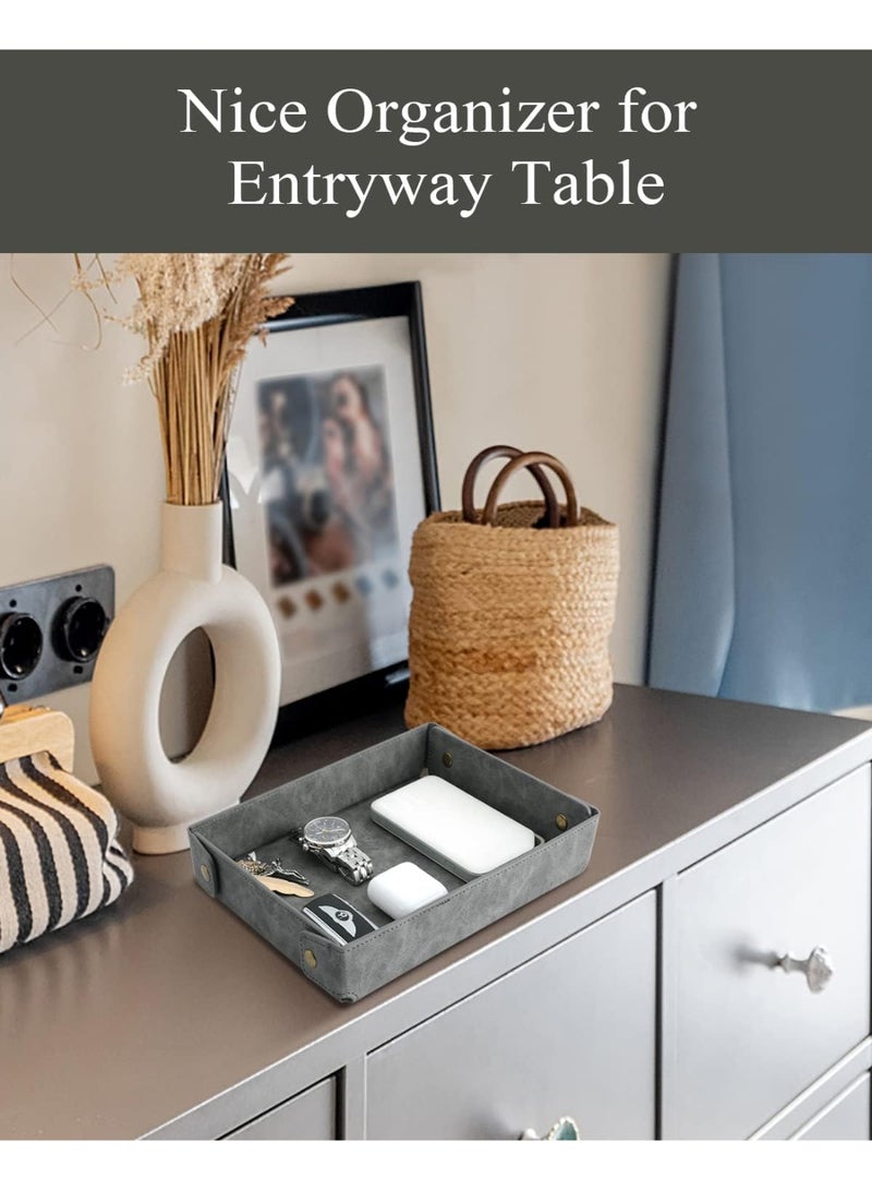 Bukela Faux Leather Valet Tray Organizer for Men - Catch-All Tray for Entryway Table Key, Wallet, Watch, Coin Change, Phone, Jewelry, Bedside Nightstand Desk-top, Suitable for Father's Day Gifts-Grey - Image 4