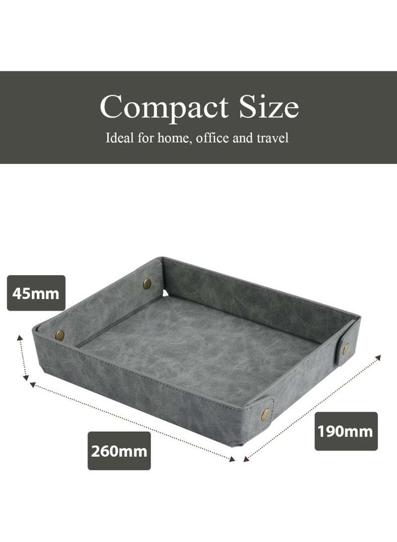 Bukela Faux Leather Valet Tray Organizer for Men - Catch-All Tray for Entryway Table Key, Wallet, Watch, Coin Change, Phone, Jewelry, Bedside Nightstand Desk-top, Suitable for Father's Day Gifts-Grey - Image 3