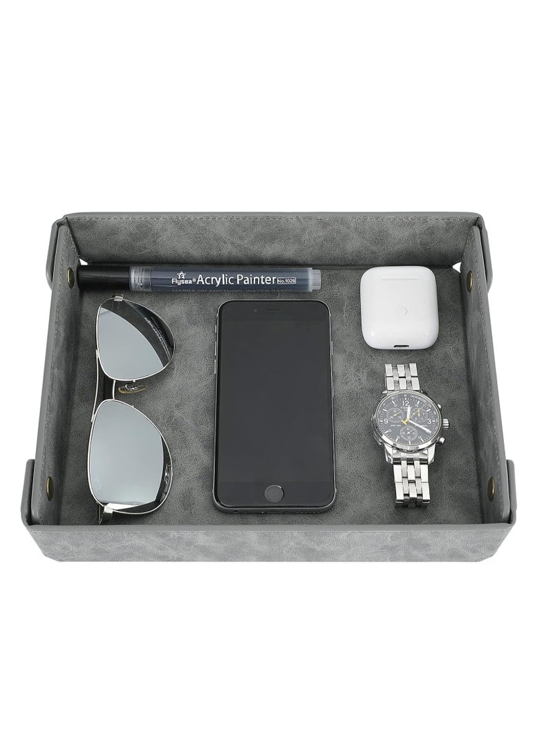 Bukela Faux Leather Valet Tray Organizer for Men - Catch-All Tray for Entryway Table Key, Wallet, Watch, Coin Change, Phone, Jewelry, Bedside Nightstand Desk-top, Suitable for Father's Day Gifts-Grey - Image 1