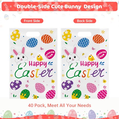 PADELO 40 Pack Happy Easter Treat Bags, Colorful Easter Gift Bags with Handles, Plastic Easters Eggs Bunny Goodie Candy Tote Favor Bag for Easters Egg Hunt Party Supplies and Gifts Wrapping, 6.5 X 10 inch - Image 3