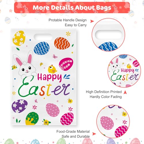 PADELO 40 Pack Happy Easter Treat Bags, Colorful Easter Gift Bags with Handles, Plastic Easters Eggs Bunny Goodie Candy Tote Favor Bag for Easters Egg Hunt Party Supplies and Gifts Wrapping, 6.5 X 10 inch - Image 5