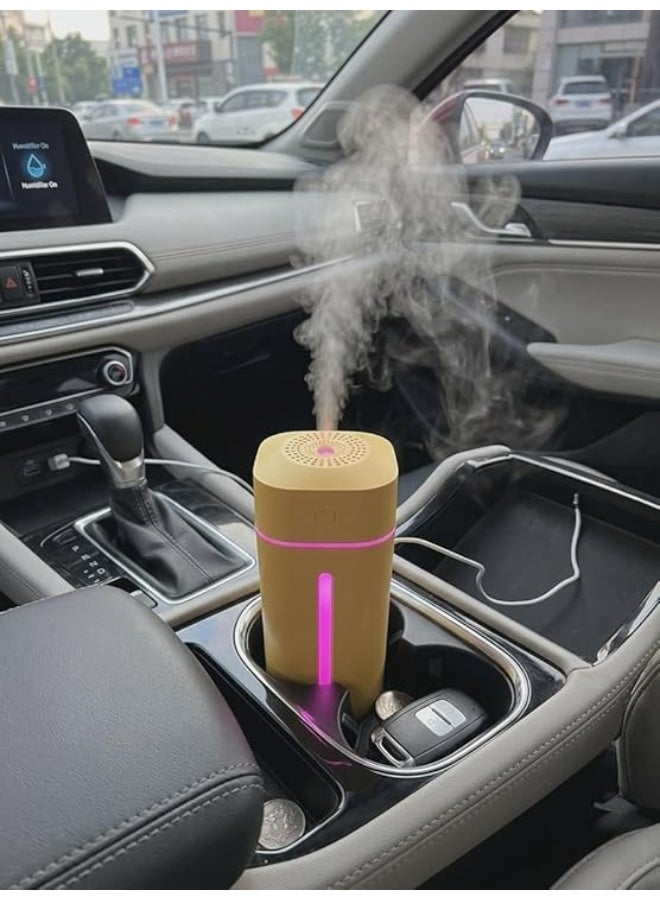 2-in-1 USB Car & Office Humidifier & Essential Oil Diffuser | Compact Cup Holder Design, Colorful LED Night Light, Ultra-Quiet Ultrasonic Cool Mist (Yellow) - Image 3