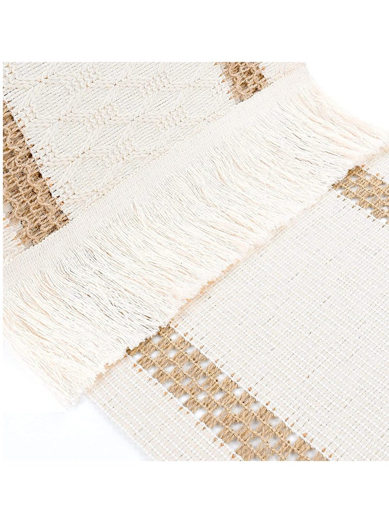 SOLARAE Table Runner Cream Beige Boho With Tassels Hand Woven Cotton Home Linen Layout Fall Kitchen Dining - Image 5