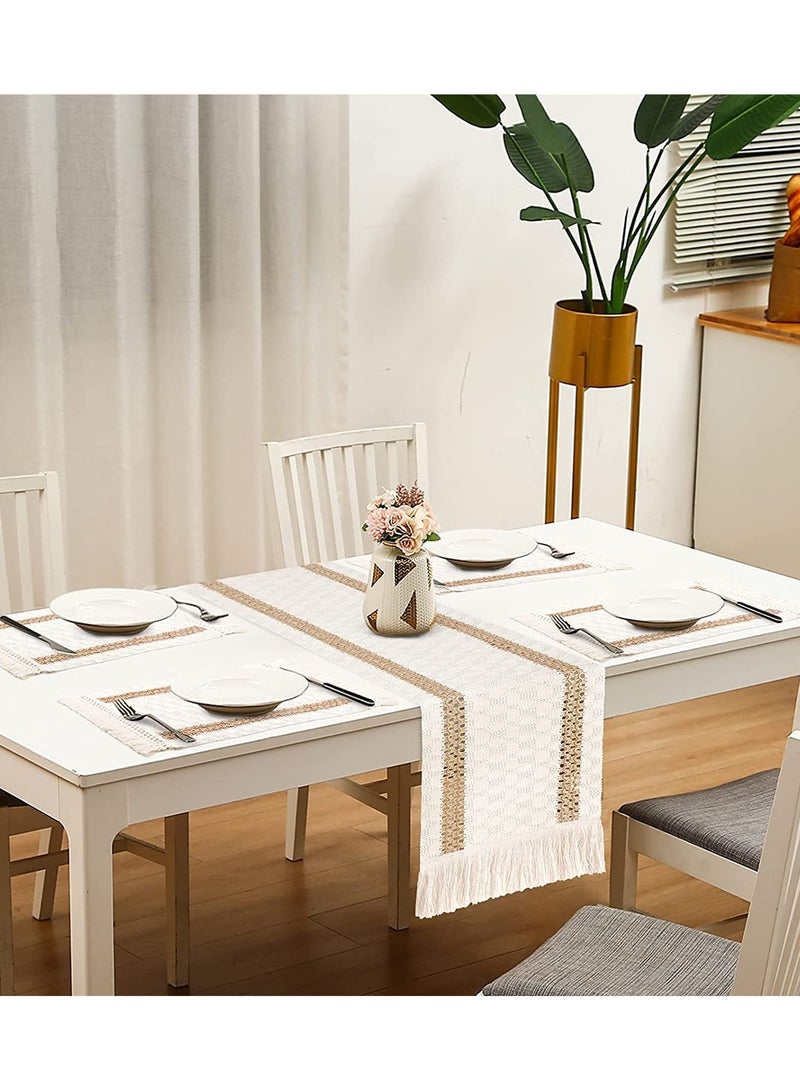 SOLARAE Table Runner Cream Beige Boho With Tassels Hand Woven Cotton Home Linen Layout Fall Kitchen Dining - Image 2