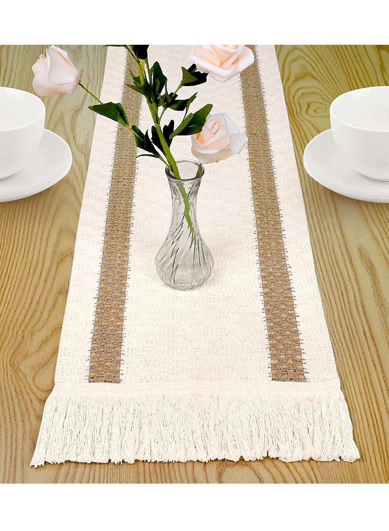 SOLARAE Table Runner Cream Beige Boho With Tassels Hand Woven Cotton Home Linen Layout Fall Kitchen Dining - Image 3
