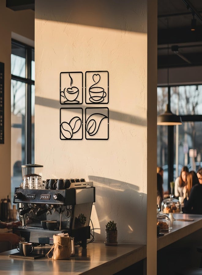 WOPARTY Modern Coffee Theme Metal Wall Art Decor Set, Black Wire Frame Design, 7.8x7.8 Inch Panels, 4-Piece Coffee Cup and Bean Pattern for Cafe, Bar, Kitchen - Image 5