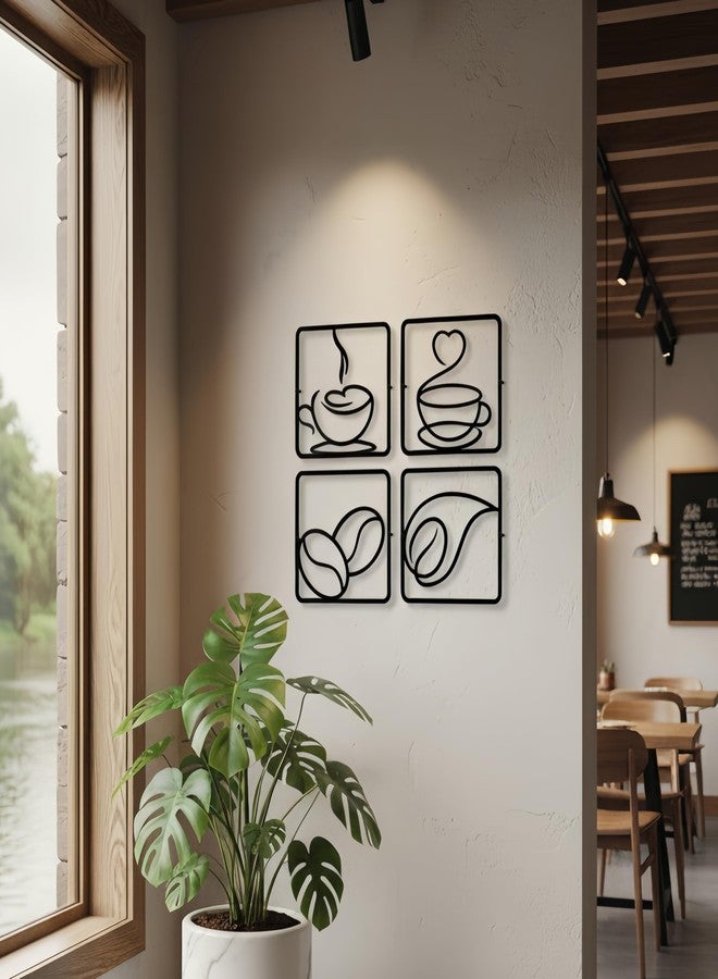 WOPARTY Modern Coffee Theme Metal Wall Art Decor Set, Black Wire Frame Design, 7.8x7.8 Inch Panels, 4-Piece Coffee Cup and Bean Pattern for Cafe, Bar, Kitchen - Image 2