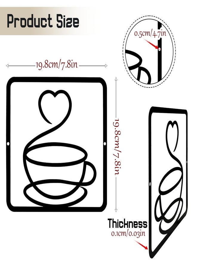 WOPARTY Modern Coffee Theme Metal Wall Art Decor Set, Black Wire Frame Design, 7.8x7.8 Inch Panels, 4-Piece Coffee Cup and Bean Pattern for Cafe, Bar, Kitchen - Image 3