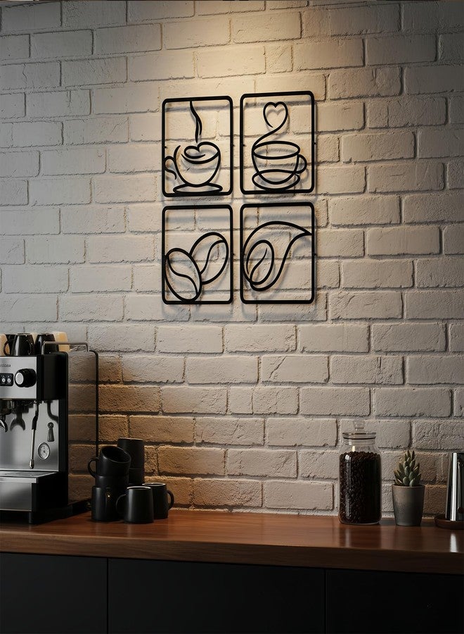 WOPARTY Modern Coffee Theme Metal Wall Art Decor Set, Black Wire Frame Design, 7.8x7.8 Inch Panels, 4-Piece Coffee Cup and Bean Pattern for Cafe, Bar, Kitchen - Image 4