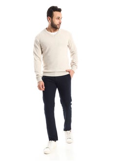 Andora V-Neck Knitted Heather Light Beige Pullover  - Image 1