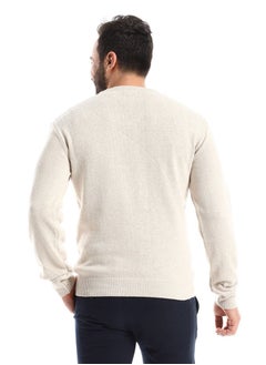 Andora V-Neck Knitted Heather Light Beige Pullover  - Image 4