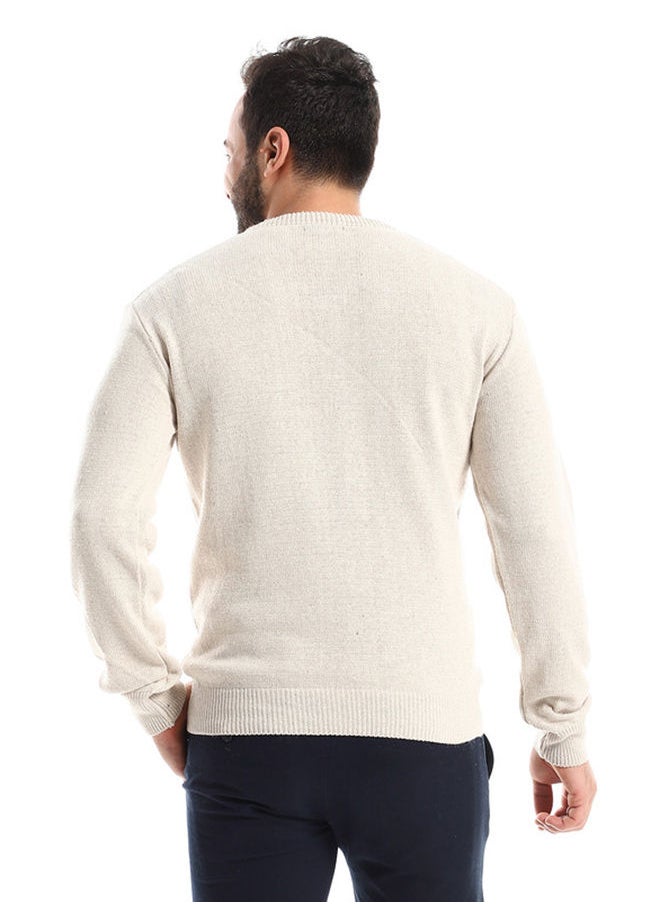 Andora - V-Neck Knitted Heather Light Beige Pullover - Image 1