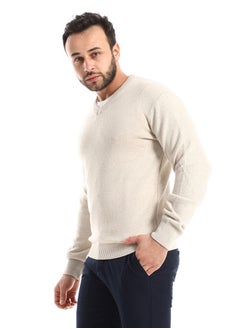Andora V-Neck Knitted Heather Light Beige Pullover  - Image 3