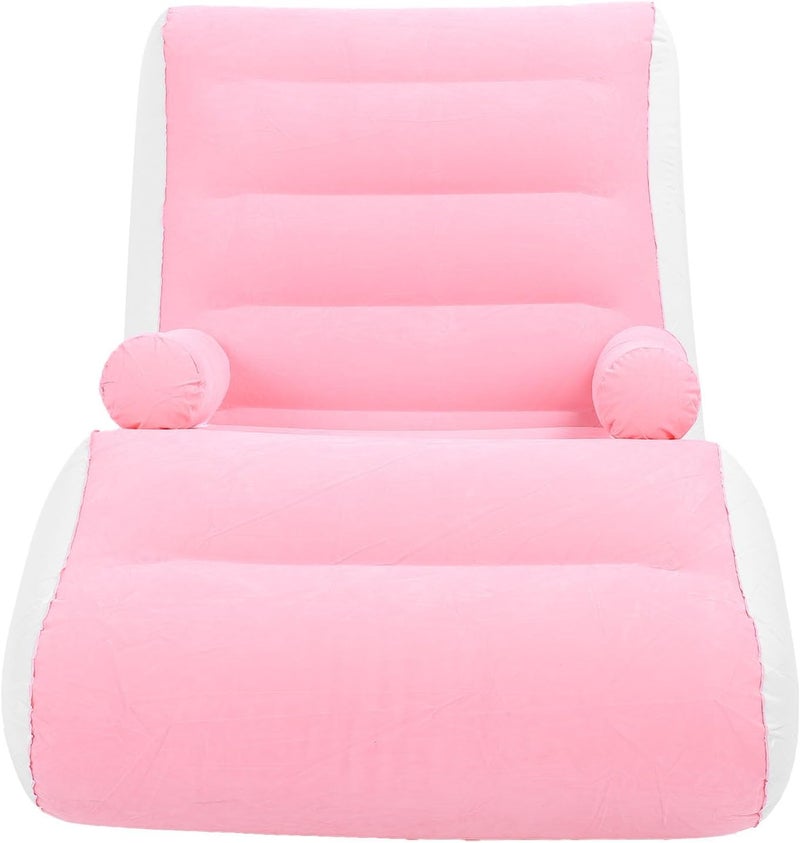 Inflatable Sofa Bed Portable Foldable Lounge Chair for Living Room Bedroom Camping, Comfortable and Stylish Inflatable Air Sofa for Leisure PVC Flocking Pink 55.1x33.5x31.5in - Image 3