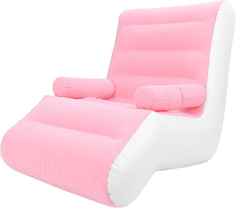 Inflatable Sofa Bed Portable Foldable Lounge Chair for Living Room Bedroom Camping, Comfortable and Stylish Inflatable Air Sofa for Leisure PVC Flocking Pink 55.1x33.5x31.5in - Image 5