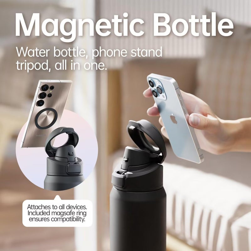 Magcheer Insulated Magnetic Water Bottle - Reusable Stainless Steel Bottle with MagSafe Compatible Phone Holder - Keeps Cold for 24 Hours - Perfect for Gym, Sports, and Travel - Black 24oz - Image 3