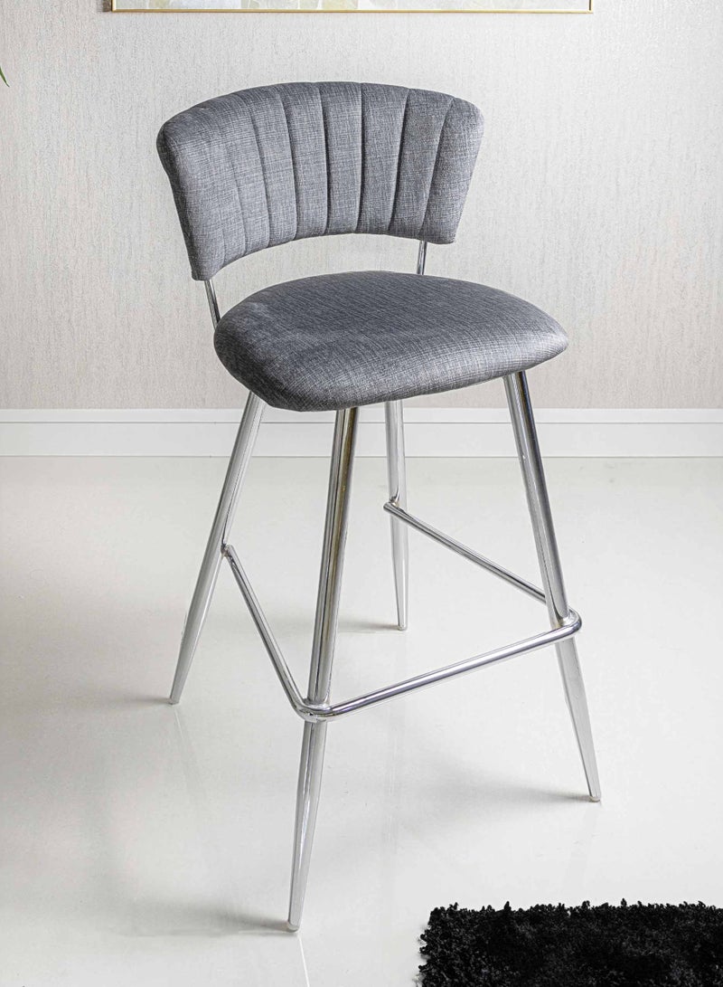 فانتي ليفينج  مقعد بار مخملي، كرسي مرتفع منجد باللون الرمادي الحديث مقاس 94 سم مع أرجل معدنية من الكروم، مقعد بدون ذراع للمنزل والحانة والمطبخ - Image 1